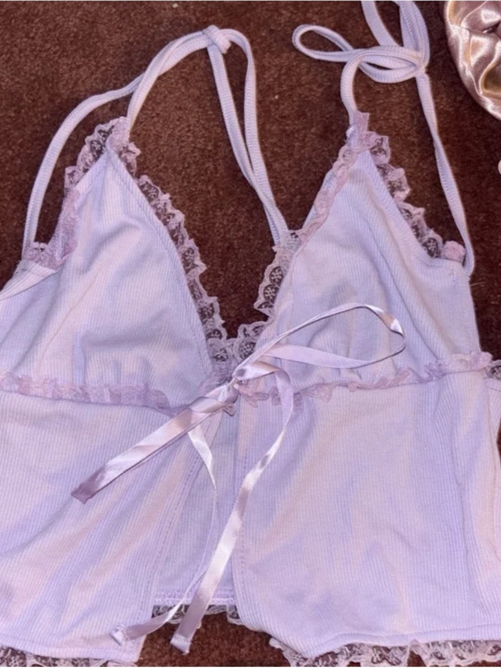 SHEIN Lavender Lace-Trim Satin Tie Cami